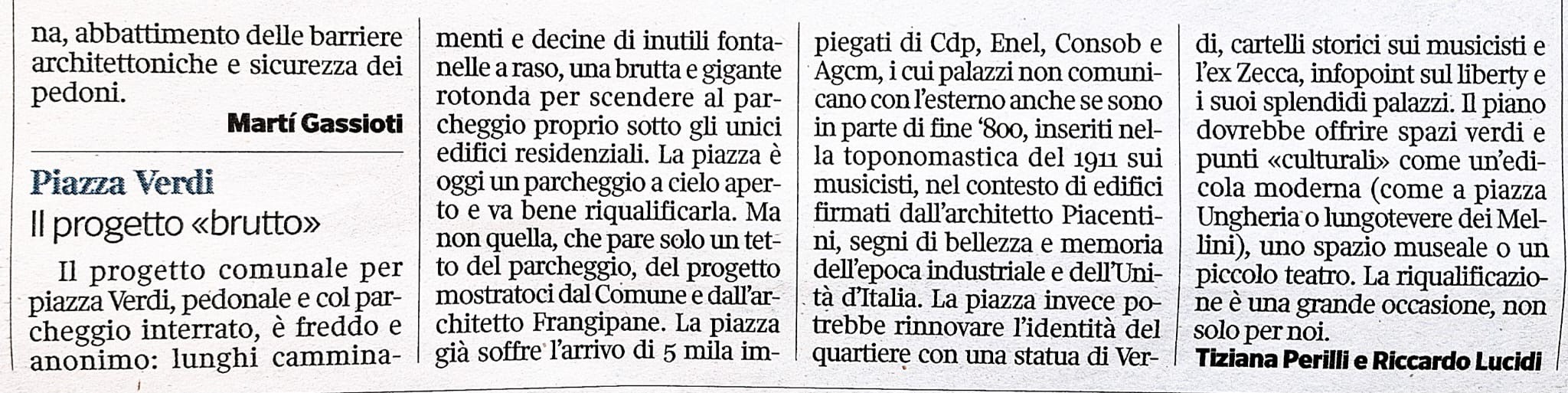 Corriere della Sera - Piazza Verdi, il progetto brutto