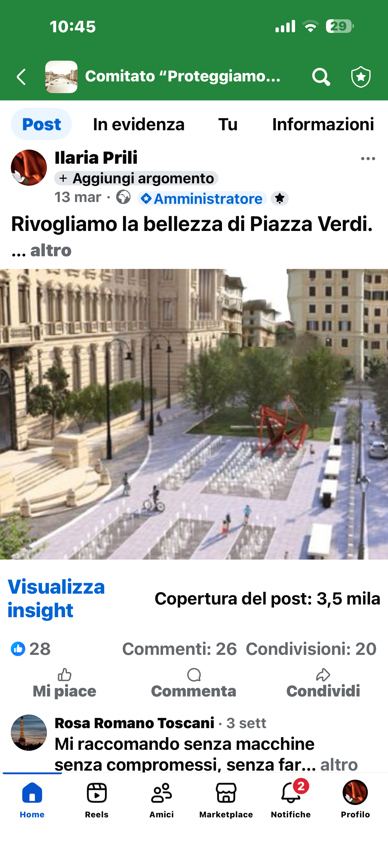 Il rendering del progetto ufficiale: scultura rossa modernista al posto del monumento a Verdi